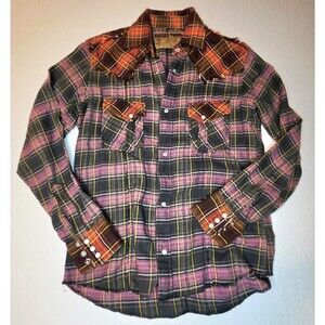 Rugged Point Authentic Plaid Western Flannel Shirt Snap Buttons Size Medium